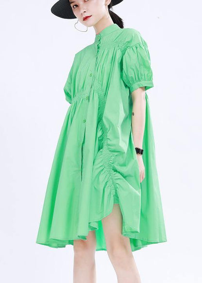 Modern Green Asymmetrical Design Cotton Summer Dress