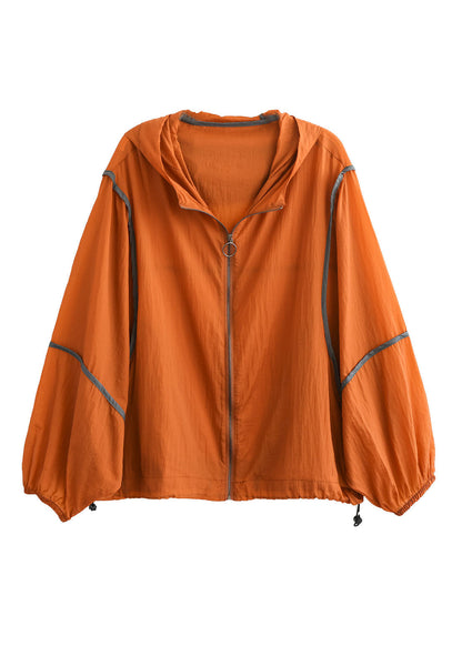 Orange Hooded Patchwork Cotton Coat Long Sleeve