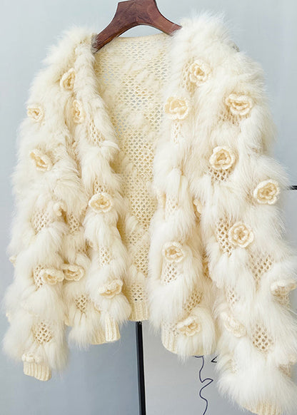 Apricot Mink Hair Knitted Coats Lantern Sleeve
