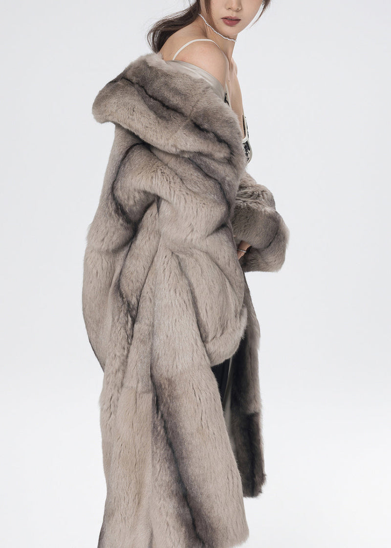 Light Yellow Peter Pan Collar Rabbit Fuzzy Fur Coat Winter