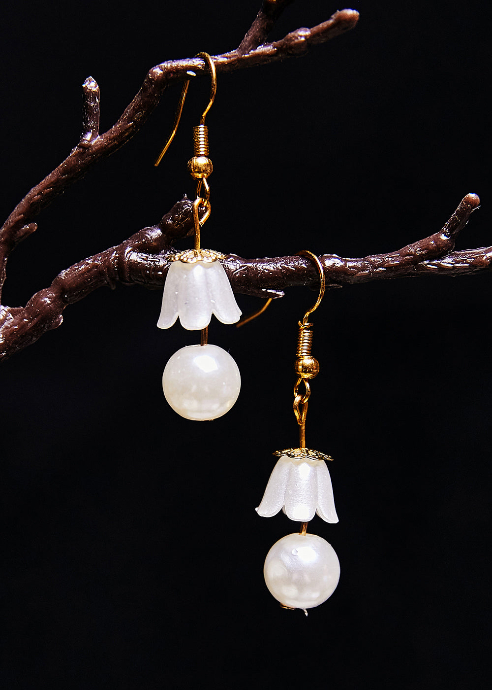 Fine White Lily of the Valley Pearl Drop Earrings