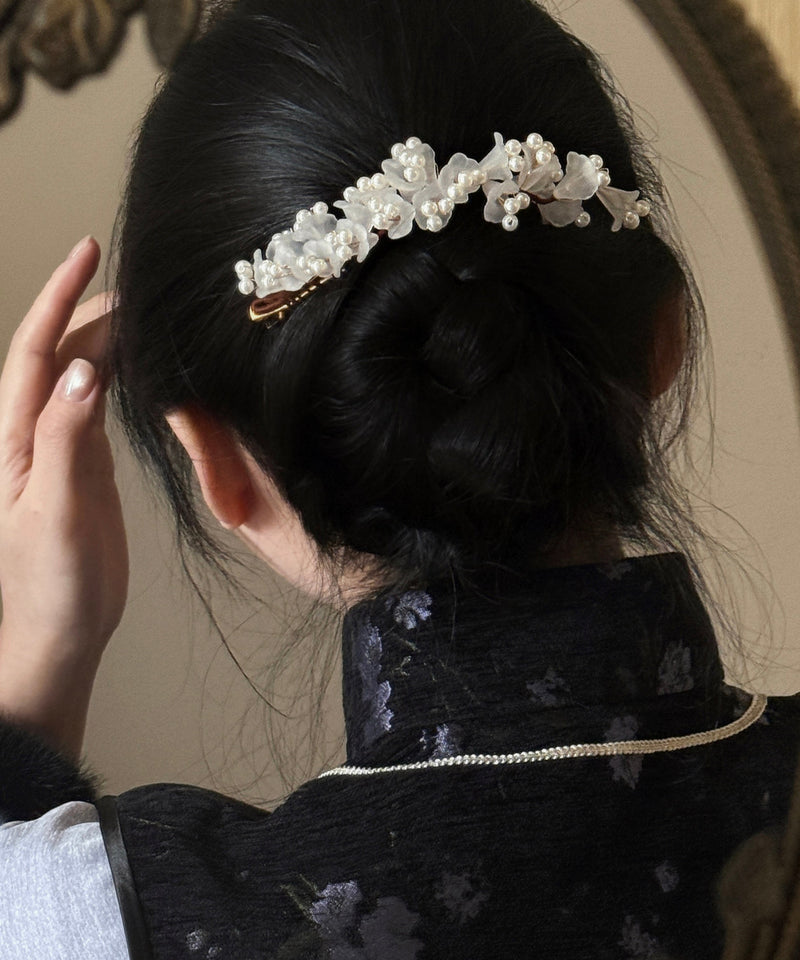 Chinese Style White Alloy Pearl Hairpin