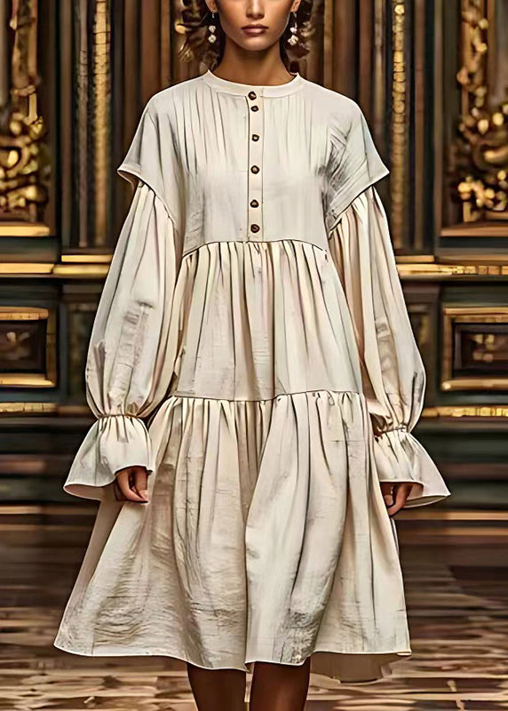 White Puff Sleeve Linen Long Dresses Summer