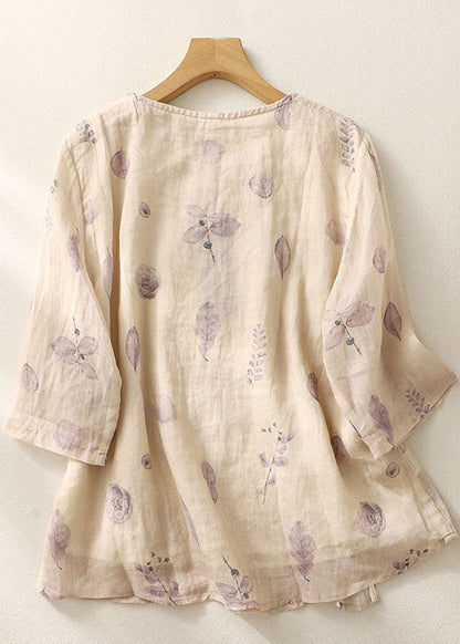 Light Purple Print Tasseled Patchwork Cotton Shirt Bracelet Sleeve