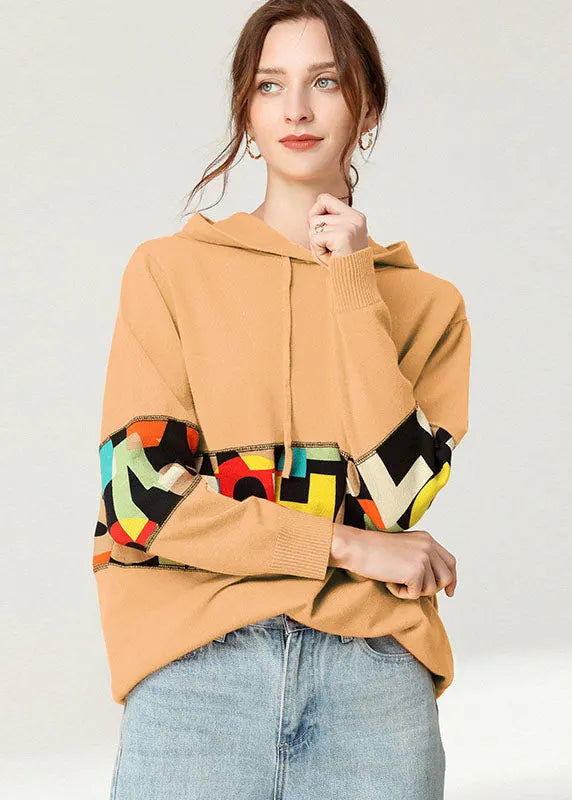 Yellow Letter Patchwork Knit Loose Tops