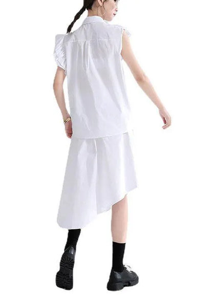 White Asymmetrical Design Pockets Blouse Top