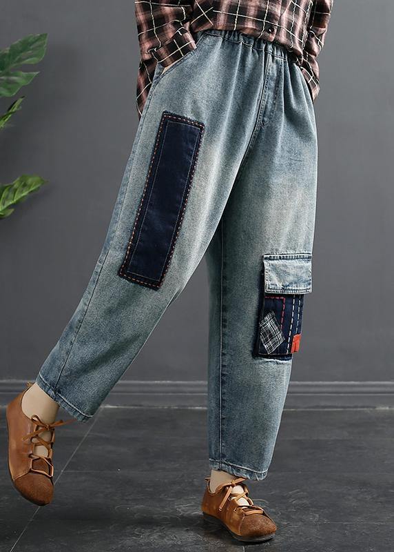 Retro Patch Embroidered Jeans Spring Loose Harem Pants