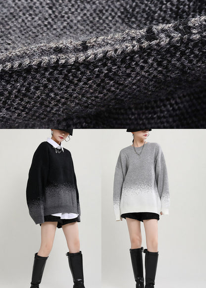 Diy Grey O-neck Loose Fall Knit Sweater