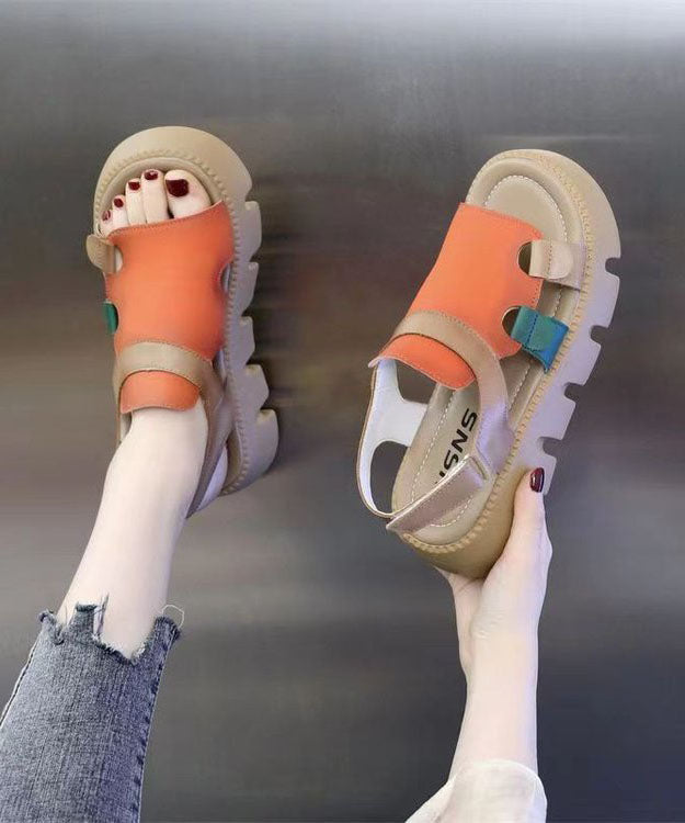 Orange Peep Toe Buckle Strap Splicing Platform Sandals