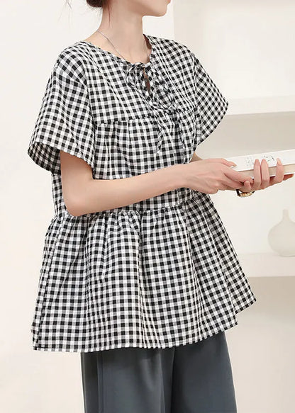 Art Grey Oversized Plaid Cotton Shirt Summer