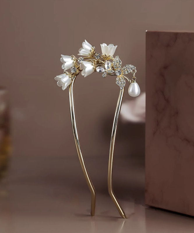 Classy White Alloy Zircon Lily of the Valley U-shaped Hairpin