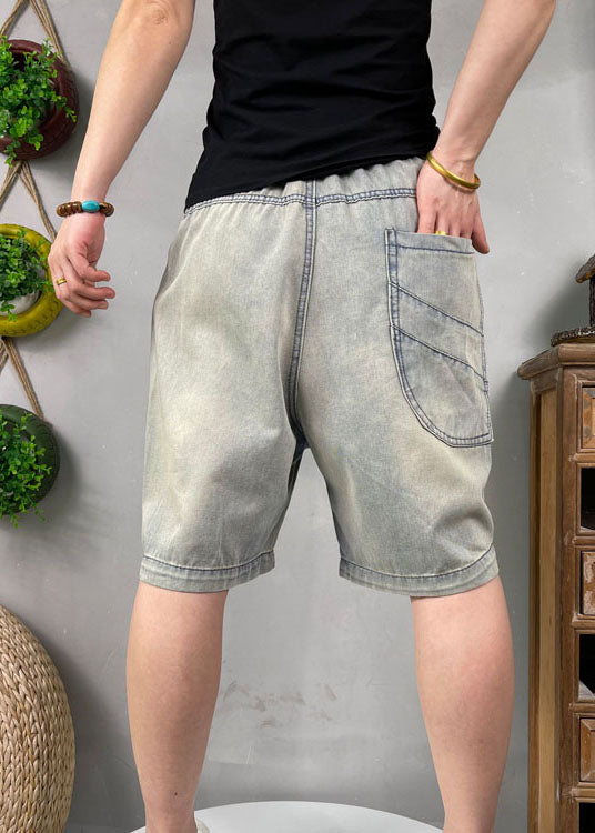 Natural Blue Embroideried Denim Shorts Summer