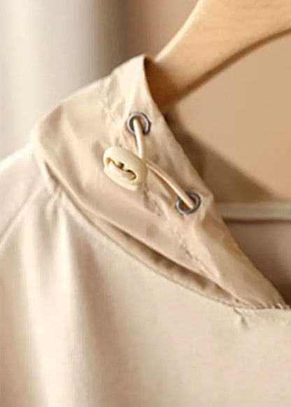 Apricot Hooded Drawstring Cotton Sweatshirts Top Summer