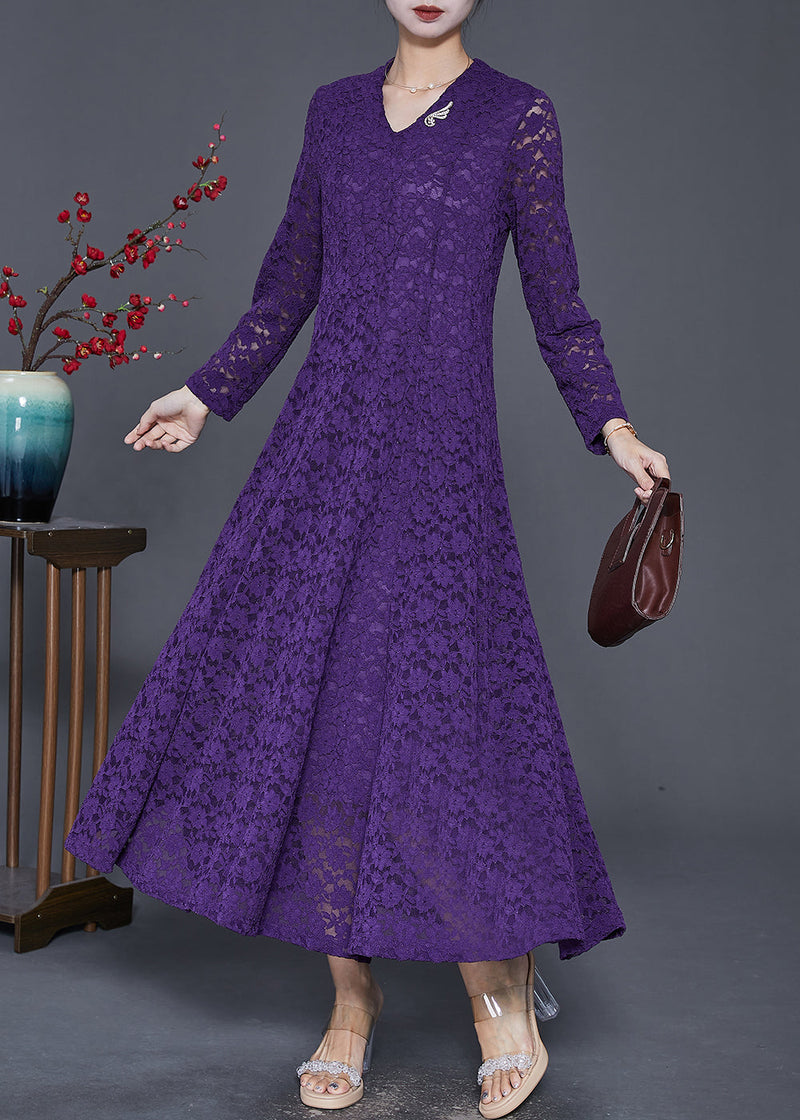 Purple Exra Large Hem Lace Robe Dresses Spring