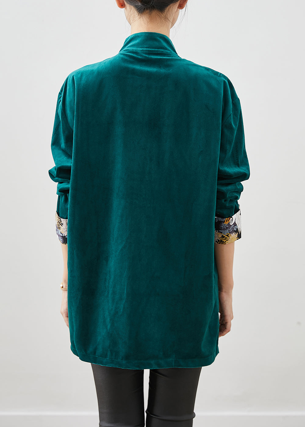 Blackish Green Silk Velour Jackets Embroideried Chinese Button Fall