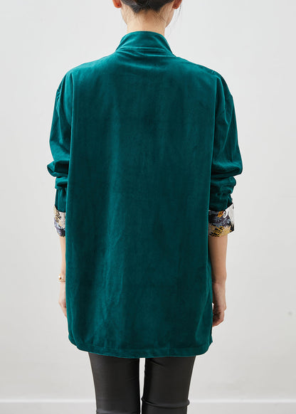 Blackish Green Silk Velour Jackets Embroideried Chinese Button Fall