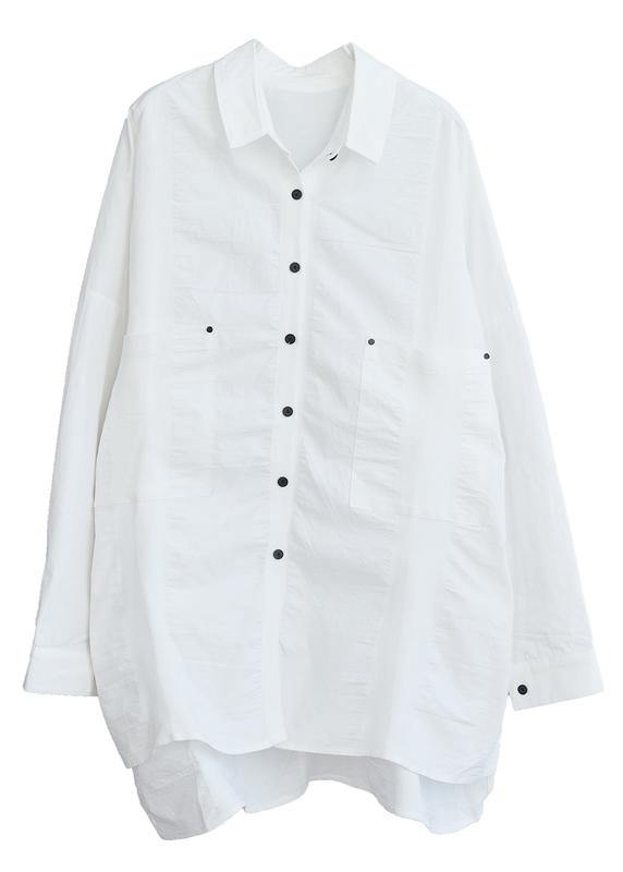 Handmade Lapel Collar Cotton Spring Clothes White Tunic Shirt