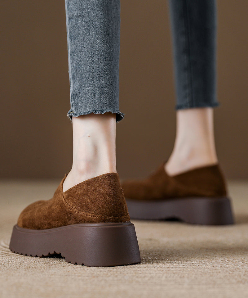 Brown Suede Splicing Comfy Loafers