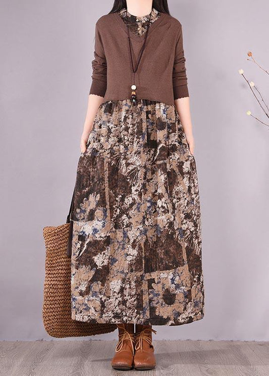 Modern Patchwork Spring Dresses Design Chocolate Print Dresses