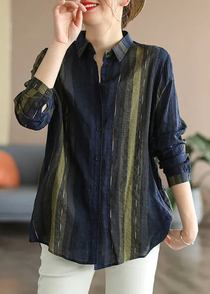 Navy Peter Pan Collar Shirt Top Long Sleeve