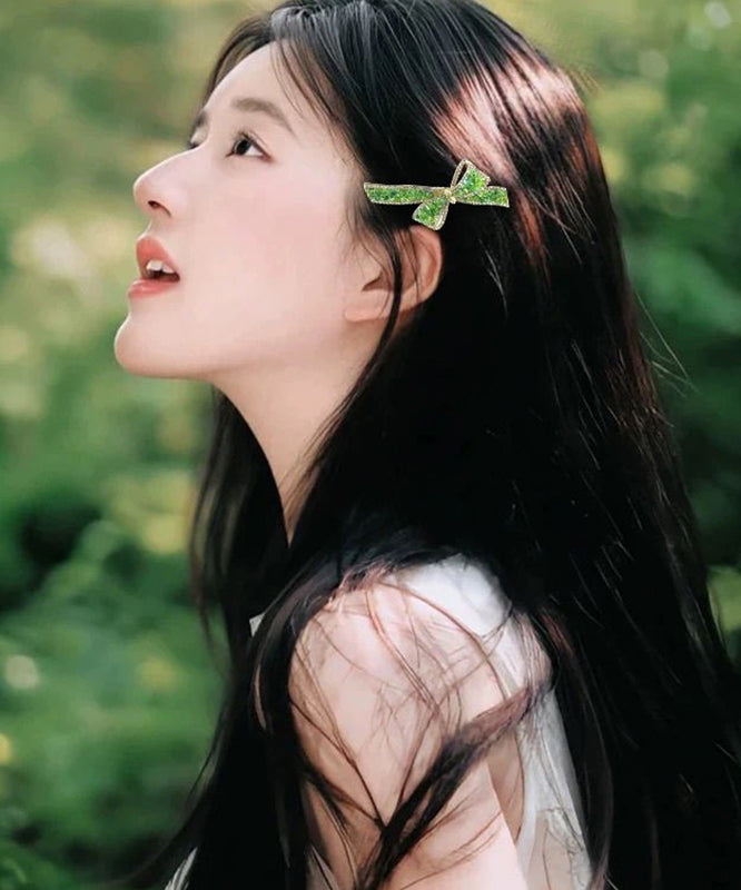 Green Alloy Zircon Crystal Bow Hairpin
