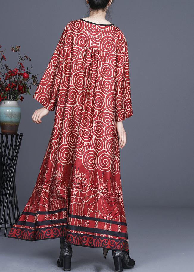 Diy Red Print Oriental Asymmetrical Design Dresses Summer Spring