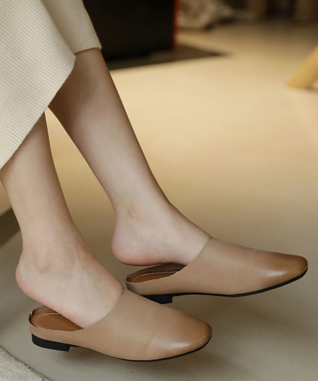 Boutique Beige Cowhide Leather Upper Slide Sandals for