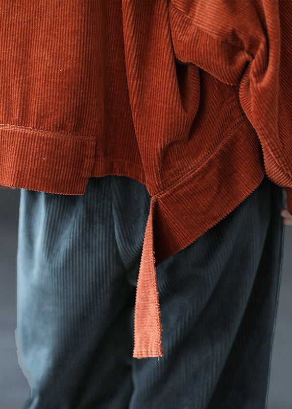 Caramel Pockets Button Asymmetrical Design Fall Corduroy Coat