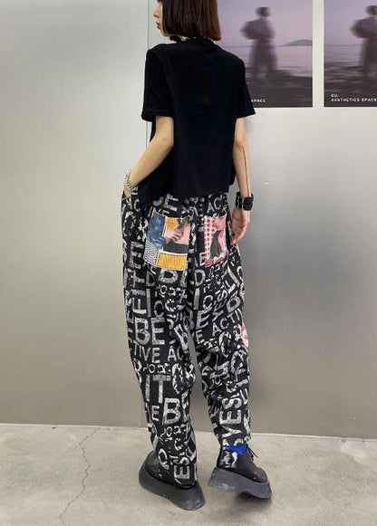 Black Graphic High Waist Wide Leg Pants