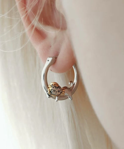 Silk Copper Alloy Kitty Hoop Earrings