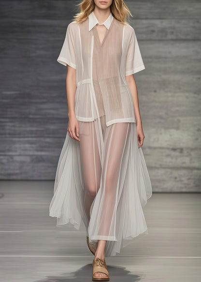 Khaki Asymmetrical Patchwork Tulle Robe Dresses Summer