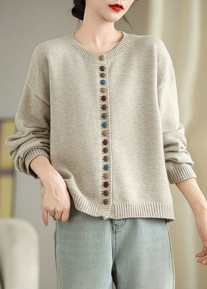 Dull Grey Colorful Buttons Knit Cardigans Spring