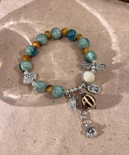 Silk Sterling Silver Jade Ceramics Beads Charm Bracelet