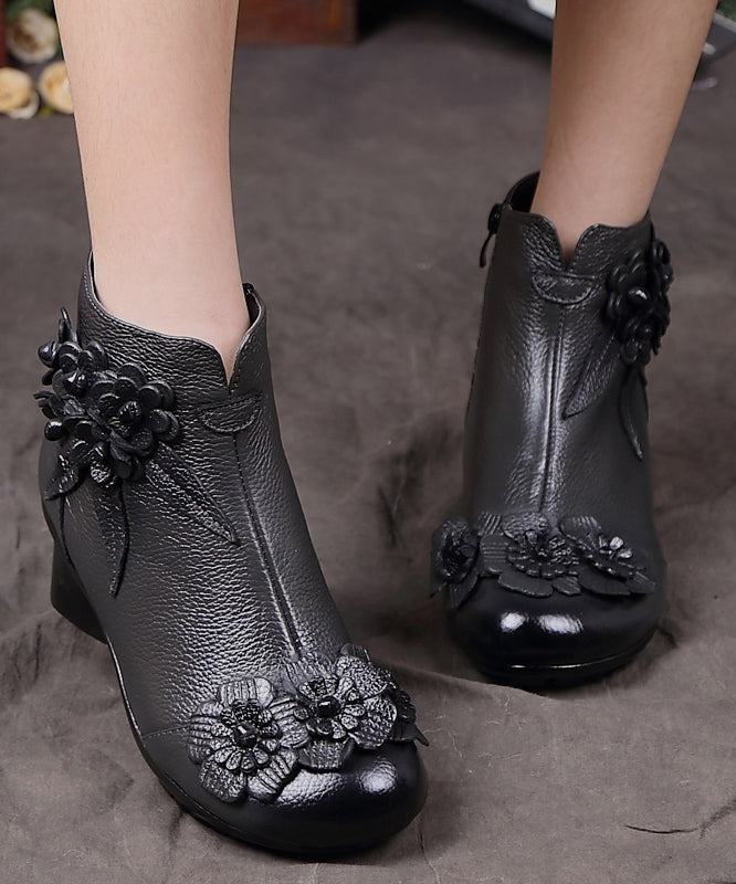 Red Chunky Cowhide Leather Comfy Splicing Boots