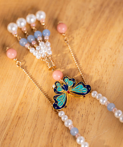 Multicolor Alloy Pearl Resin Colored Glaze Tassel Kids Pendant Necklace