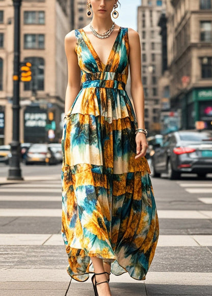 Modern Cinched Print Chiffon Cami Dress Summer
