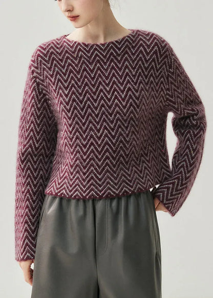 French Blue Slash Neck Striped Thick Cotton Knit Sweaters Fall