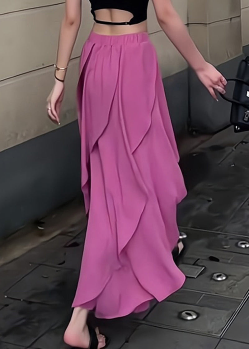 Organic Purple Ruffled Patchwork Elastic Waist Maxi Skirt Summer