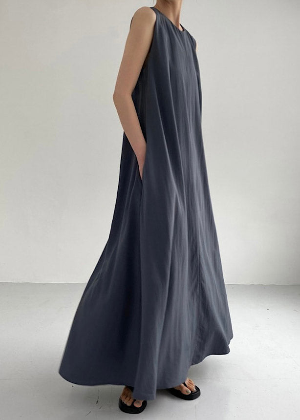 Navy O-neck Maxi Dress Summer