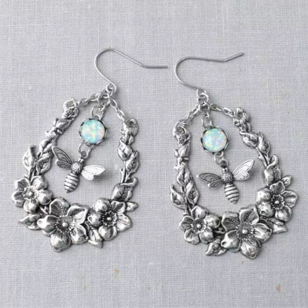 Sacred Bee Blossom Opal Earrings
