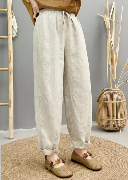 Purple Oversized Elastic Waist Linen Harem Pants Summer