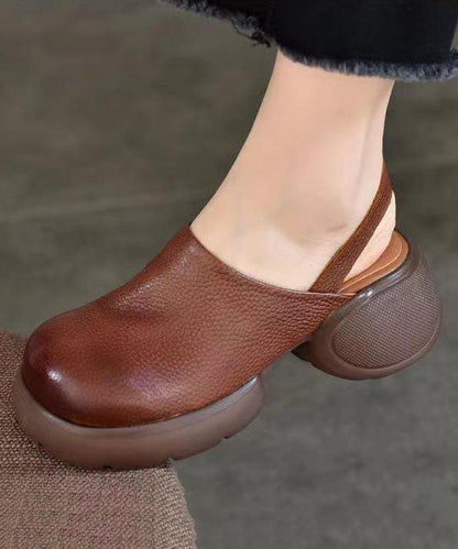 Splicing Chunky Sandals Brown Cowhide Leather