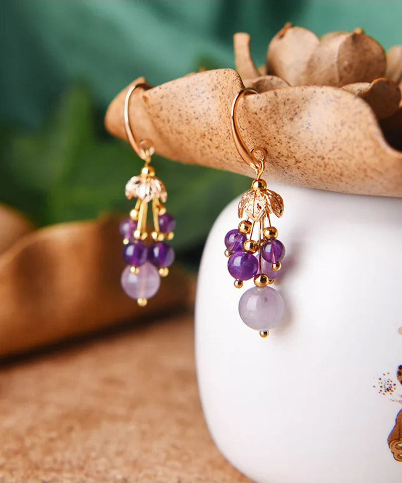 Art Light Purple 14k Gold Crystal Drop Earrings