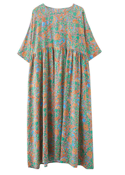 Green Wrinkled Patchwork Holiday Long Dress Summer