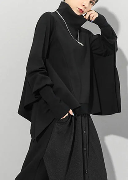 Black Turtleneck Asymmetrical Sweatshirts Long Sleeve