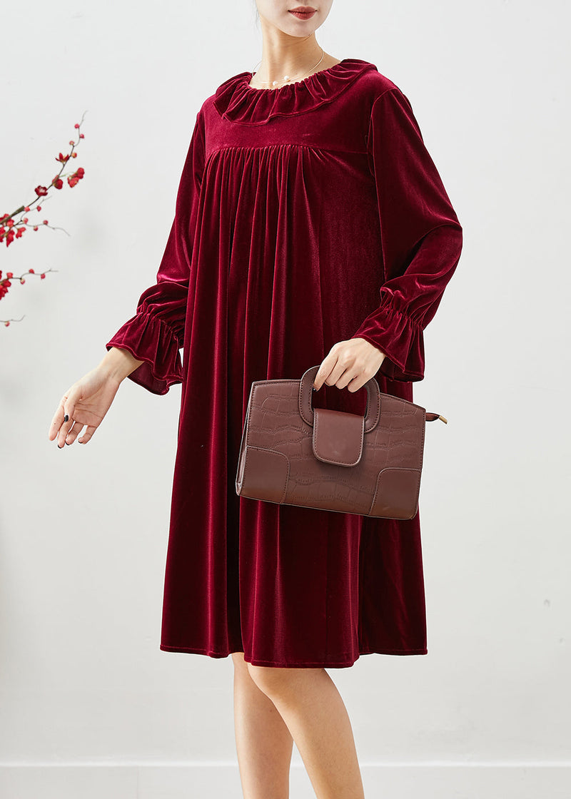 Mulberry Ruffled Wrinkled Silk Velour Robe Dresses Fall