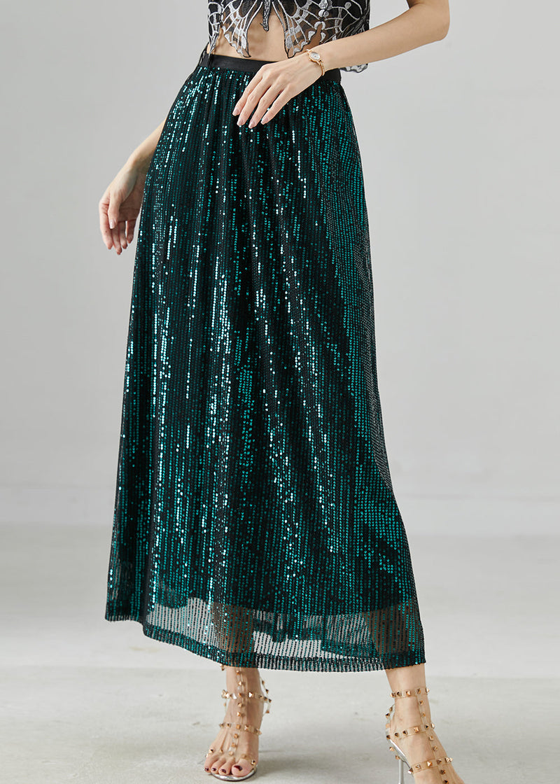 Peacock Green Sequins Silm Fit Holiday Skirts Summer