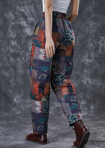 Black Print Thick Fine Cotton Filled Pants Pockets Winter