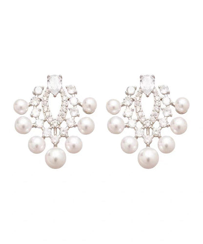 White Copper Zircon Pearl Stud Earrings
