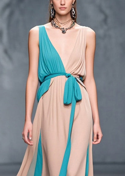 Nude Asymmetrical Patchwork Chiffon Maxi Dress Summer